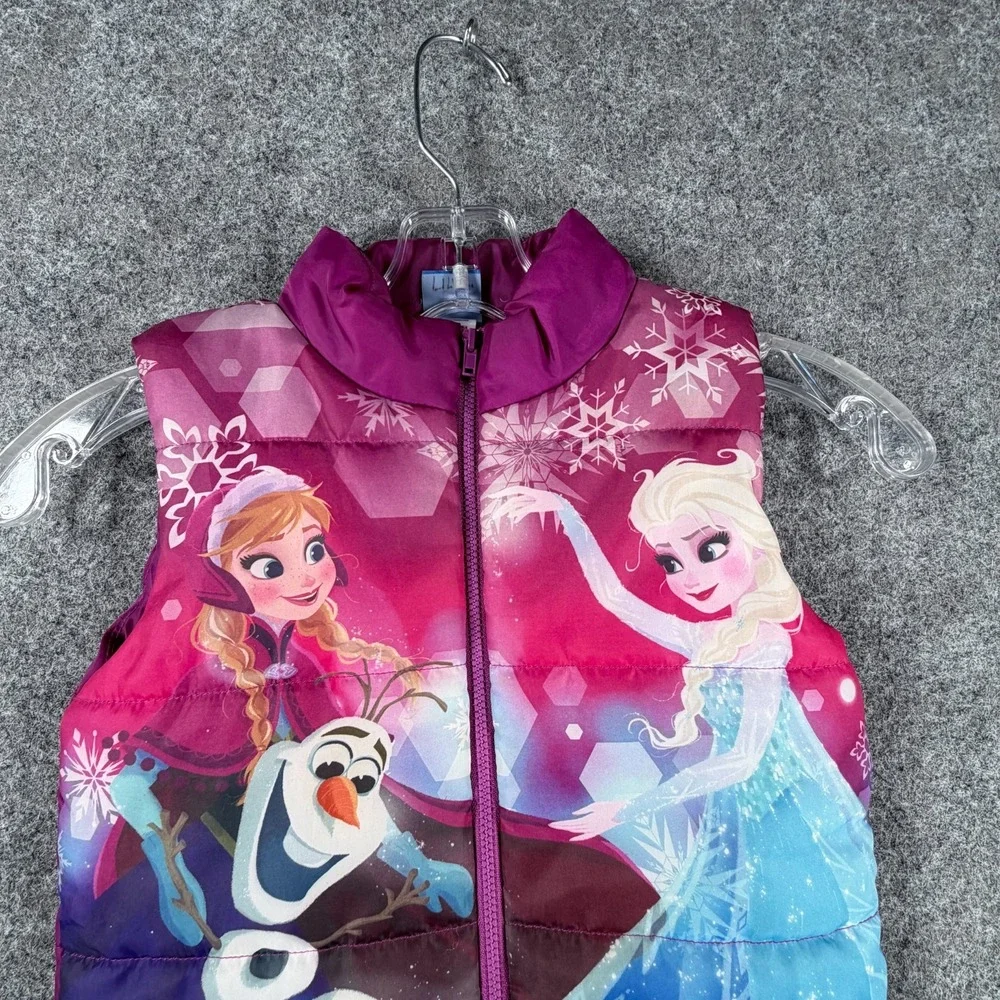 Disney Frozen Puffer Vest Girls 5 Multicolor Anna Elsa Olaf Graphic Print Zip Up